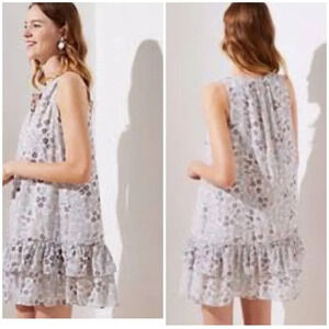 LOFT Floral Print Doodle Henley Ruffle Sleeveless Swing Dress Size XL Lined